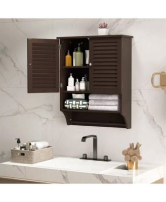 Louvered Door Bathroom Medicine Cabinet with Towel Bar and Wall-Mounted Design