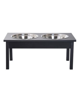 23in Black Wooden Dog Food Bowls Heavy Duty Pet Elevated Feeding Station