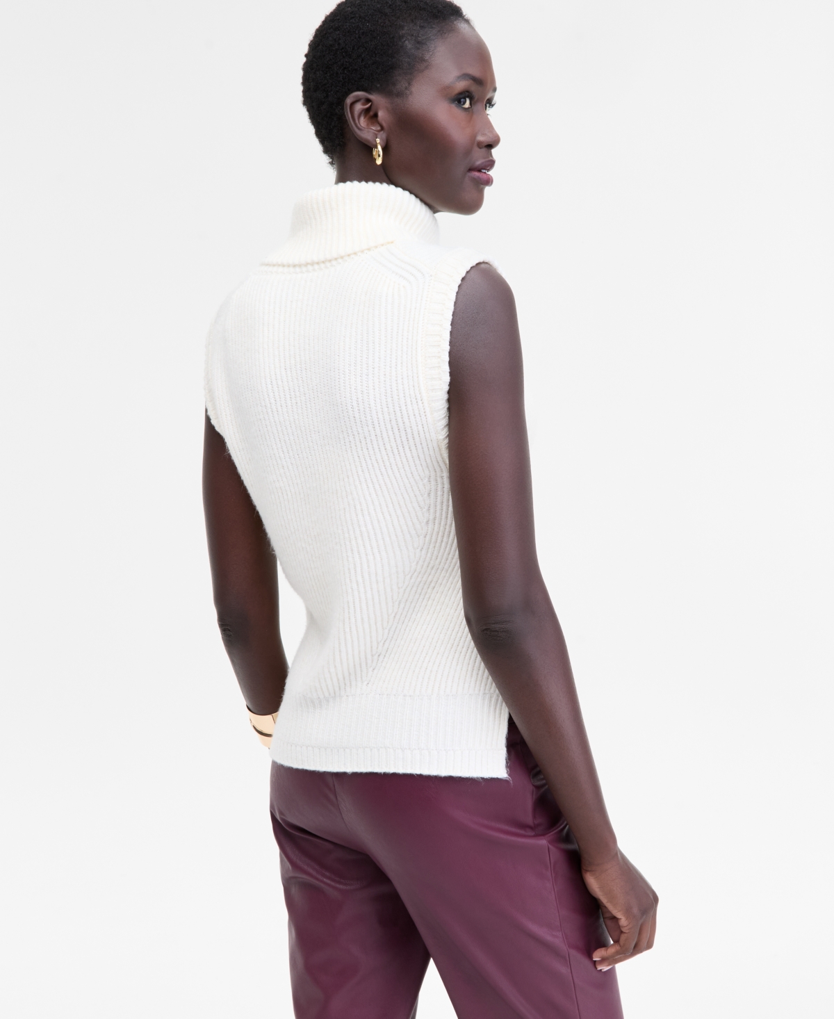 Inc International Concepts Women's Sleeveless Rib-knit Turtleneck Sweater, Macy's Exclusive In White