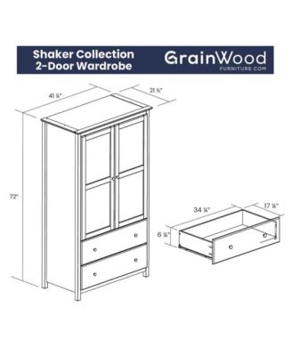 Solid Wood Bedroom Armoire Wardrobe with Hanging Bar for Clothes Storage