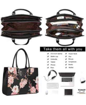 17 Inch Laptop Tote Bag, Waterproof PU Leather Work Briefcase with Adjustable Handle - Compatible with MacBook, 17-17.3 Inch Notebook