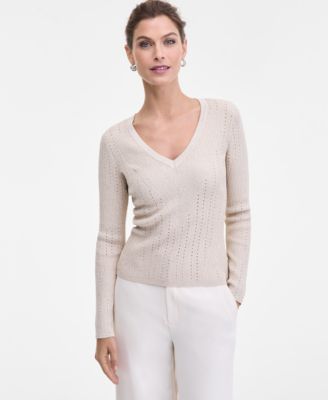 I.N.C. International Concepts - Women's Metallic-Knit V-Neck Sweater