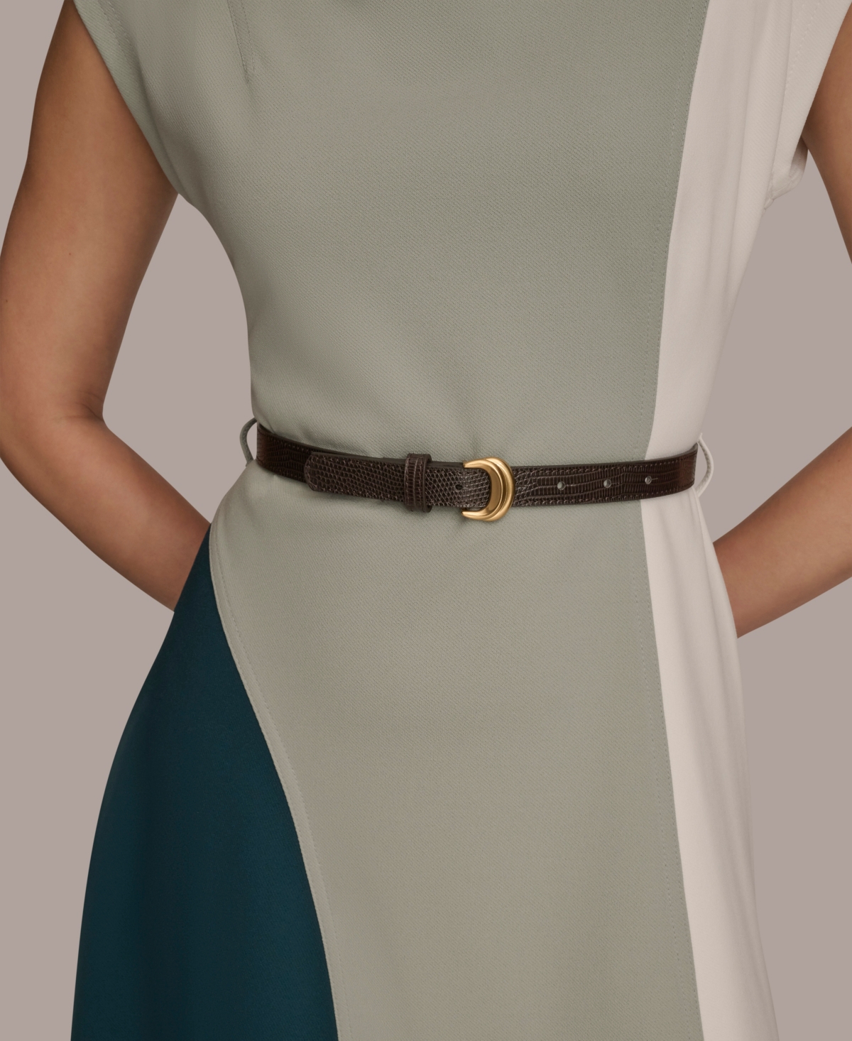 Donna Karan Colorblock Sleeveless Midi Dress In Gray