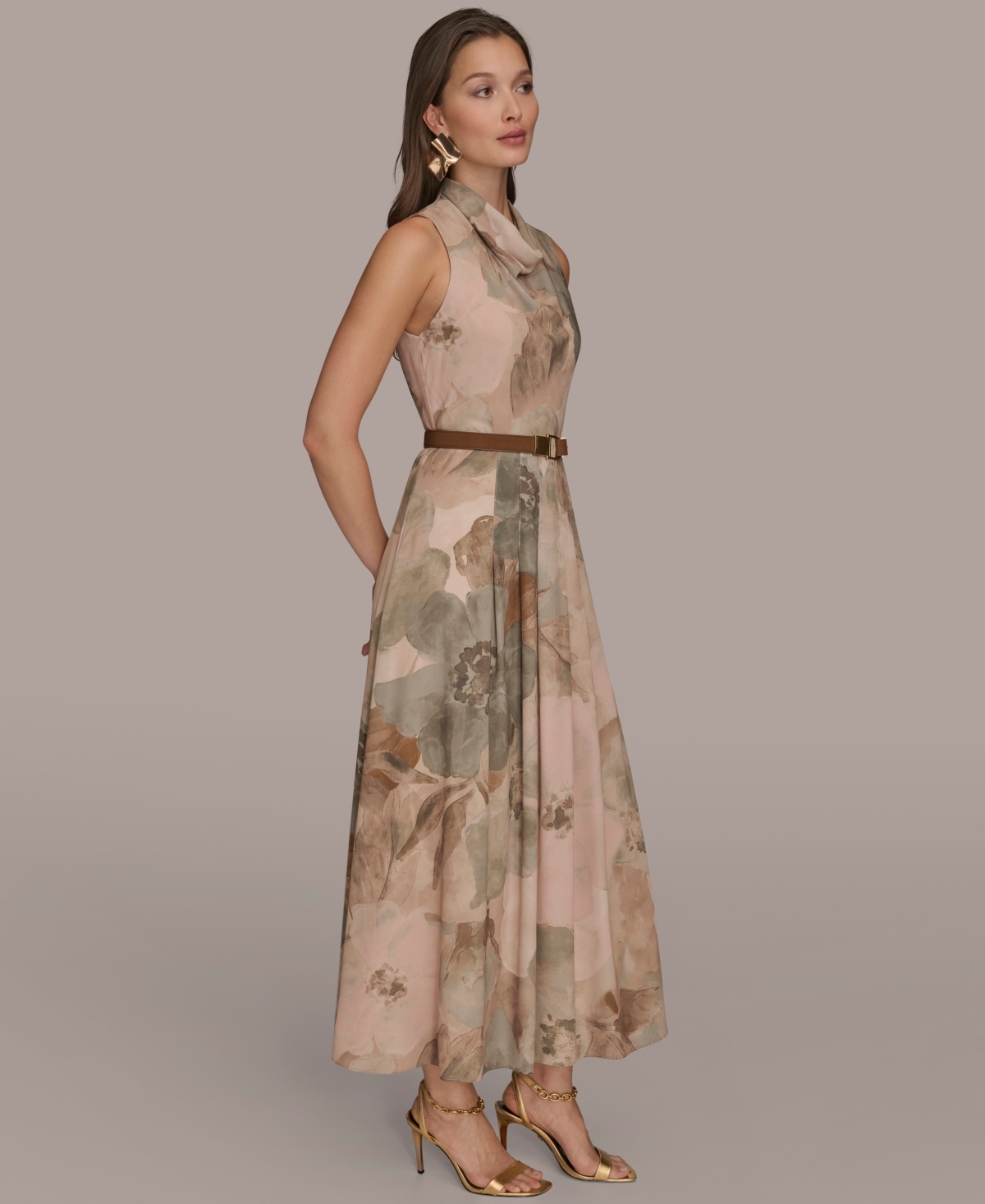 Donna Karan Floral Georgette Maxi Dress In Green