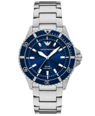 Men's World Explorer Solar Stainless Steel Bracelet Watch 42mm