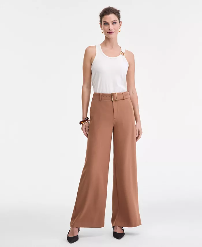 Women's Belted High-Rise Wide-Leg Pants