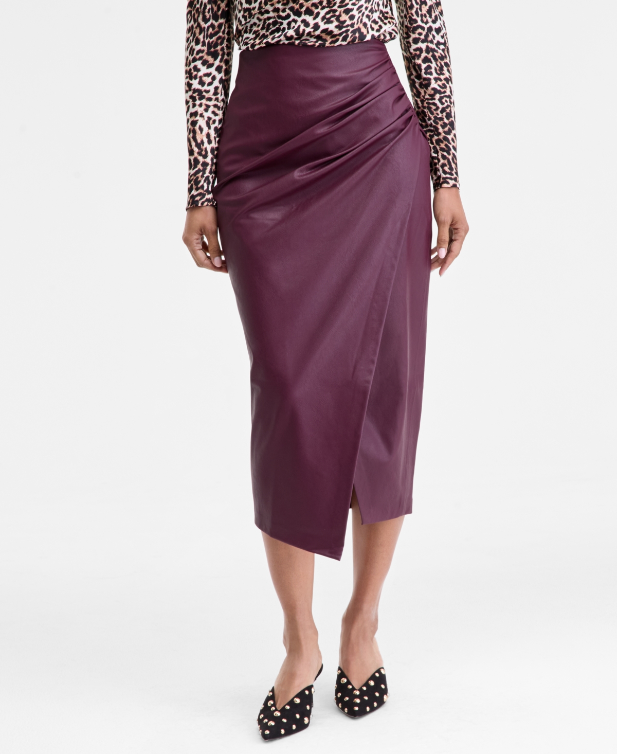 Inc International Concepts Women's Faux-leather Draped Skirt, Macy's Exclusive In Multi