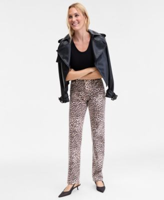 I.N.C. International Concepts - Women's Leopard-Print Straight-Leg Jeans