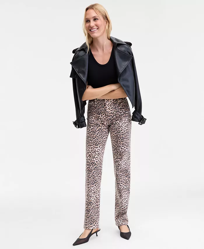 Women's Leopard-Print Straight-Leg Jeans