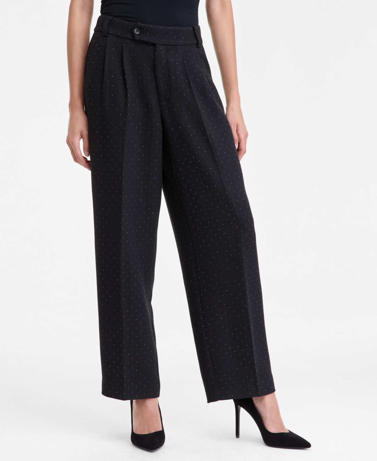 Inc International Concepts Women's Studded Tab-waist Trousers, Macy's Exclusive In Black