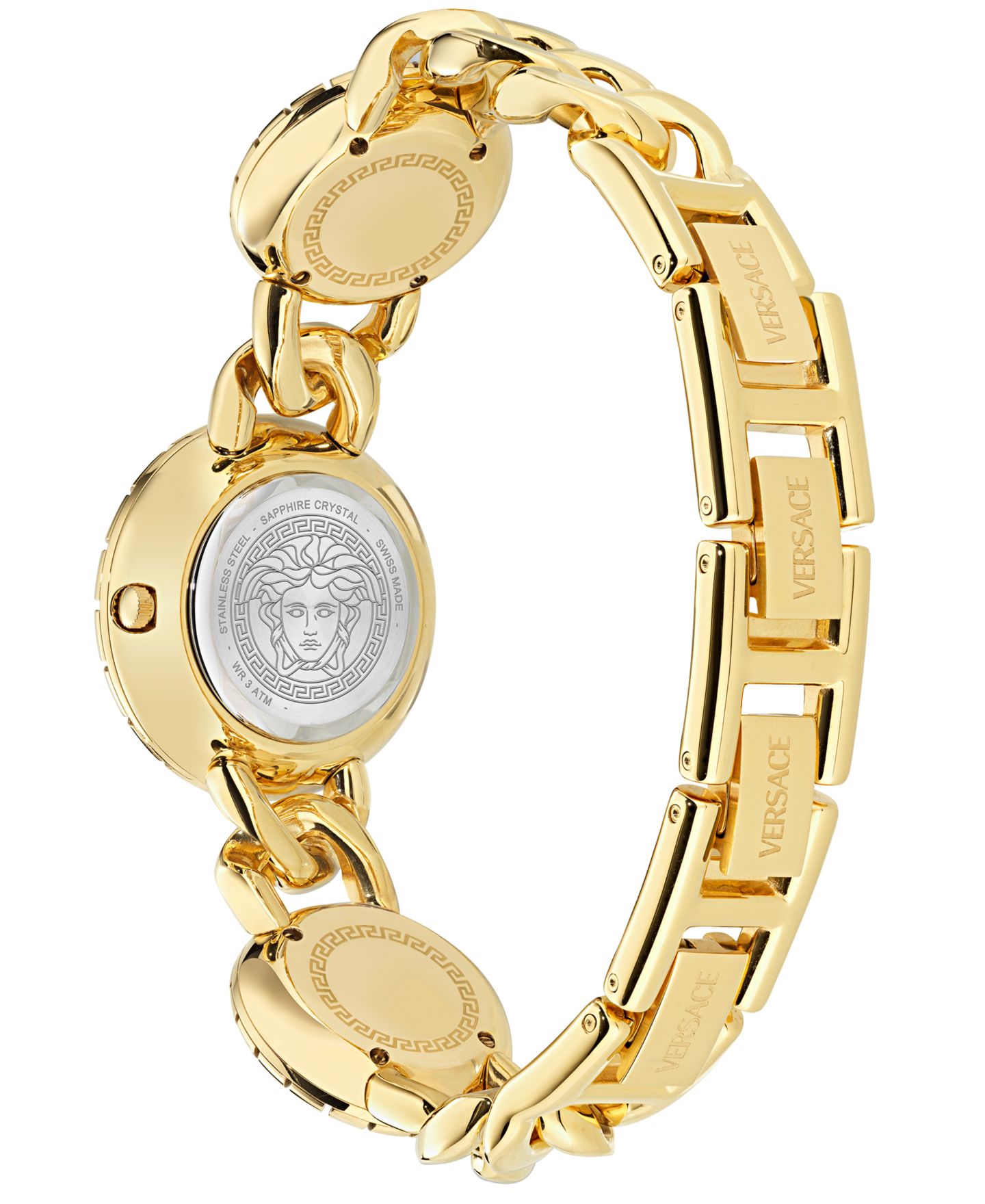 Женские часы Versace Swiss La Greca Stud Icon Gold Ion Plated Link Bracelet Watch 28mm — фото 3