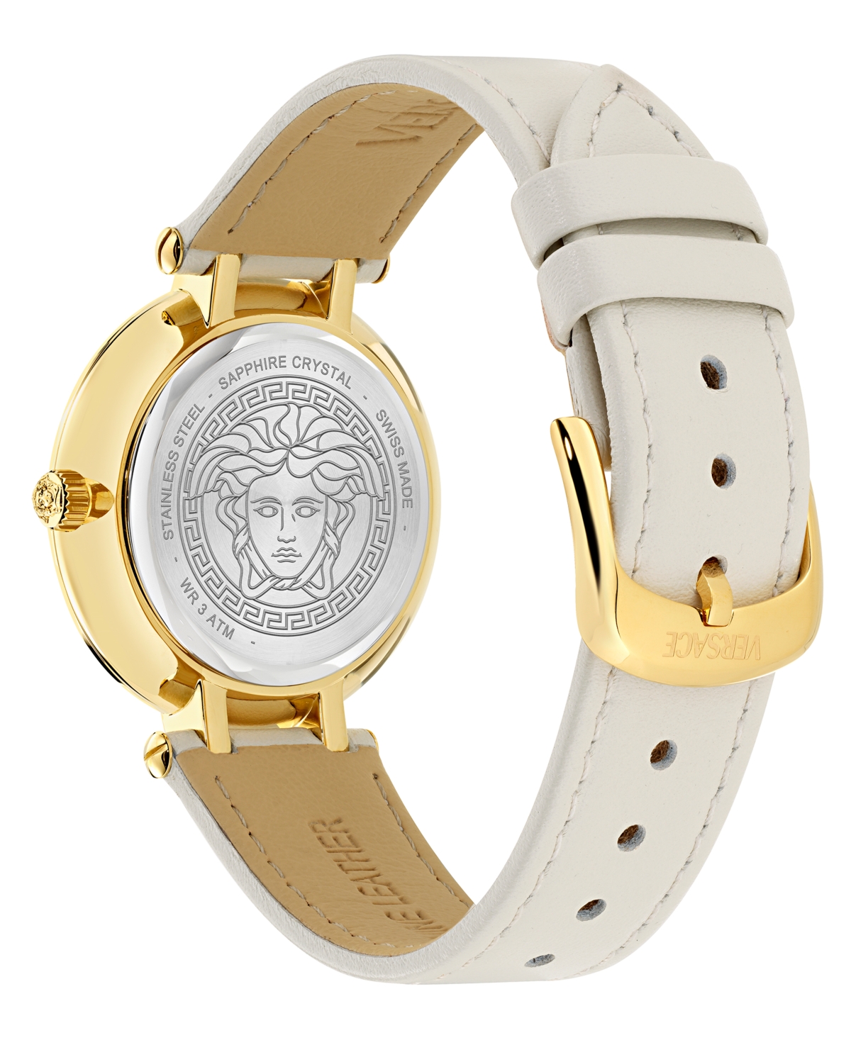 Versace Women's Swiss Antlia White Leather Strap Watch 34mm In Gold
