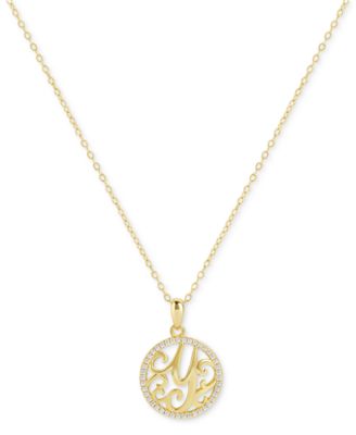 Giani Bernini - Cubic Zirconia Y Initial Halo 18" Pendant Necklace in 18k Gold-Plated Sterling Silver