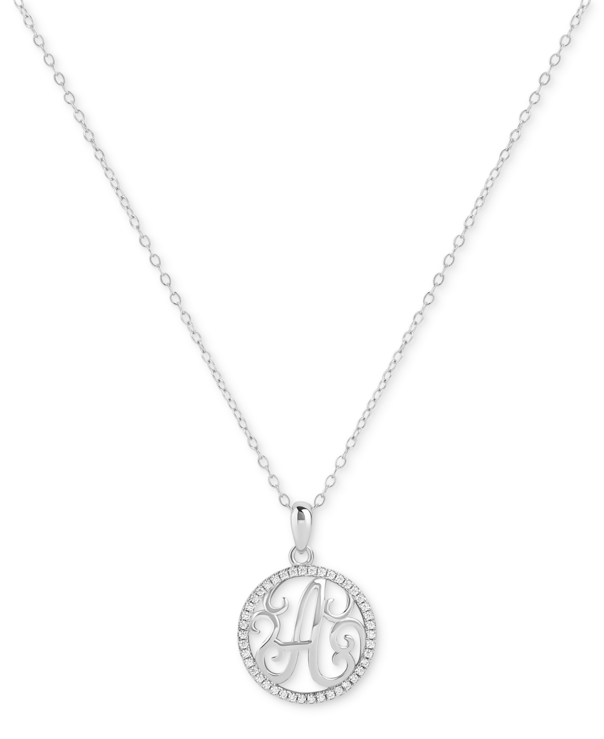 Giani Bernini Cubic Zirconia A Initial Halo 18" Pendant Necklace in Sterling Silver, Created for Macy's