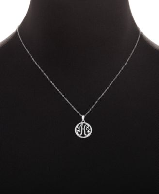 Cubic Zirconia K Initial Halo 18" Pendant Necklace in Sterling Silver, Created for Macy's