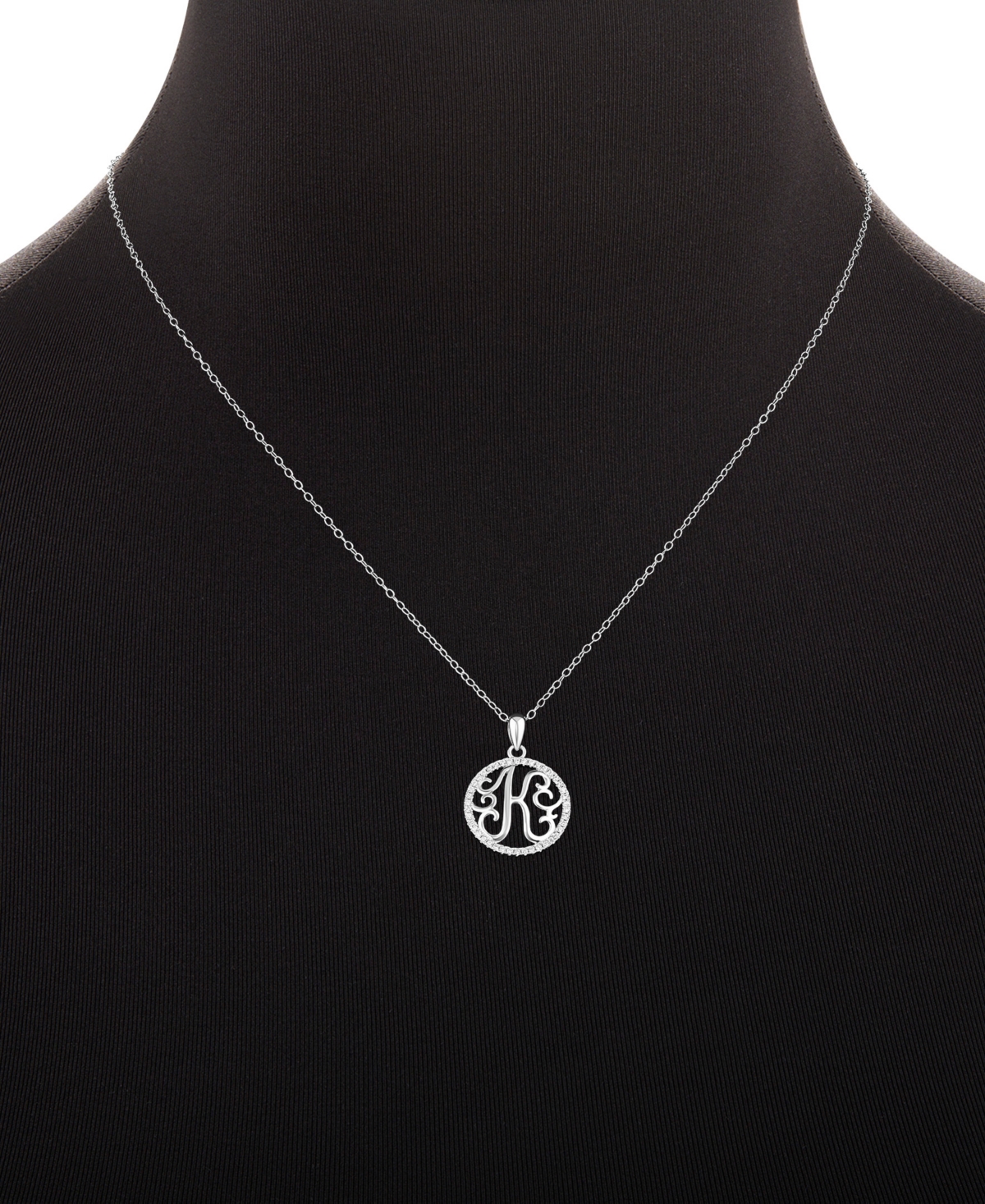 Giani Bernini Cubic Zirconia K Initial Halo 18" Pendant Necklace in Sterling Silver, Created for Macy's