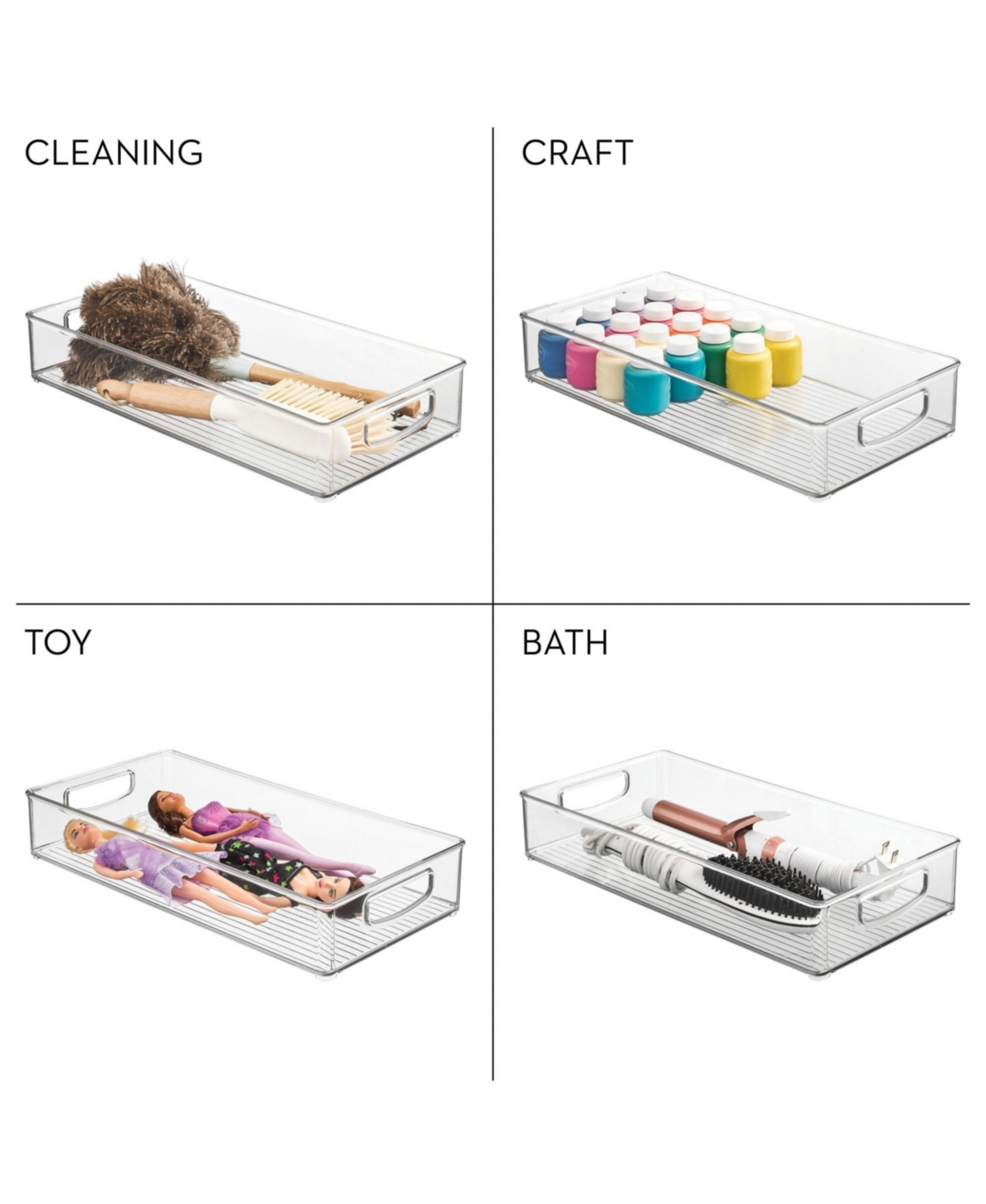 iDesign Stackable Pantry Storage Bin with Handles, Set of 4, Clear