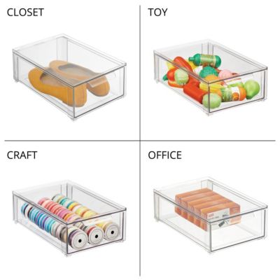 Plastic Stackable Kitchen Storage Organizer with Drawer - 4 Pack, Clear, USA Made