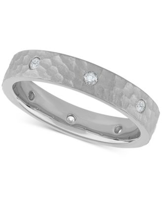 Diamond Studded Textured Band (1/4 ct. t.w.) in Platinum or 14k Gold