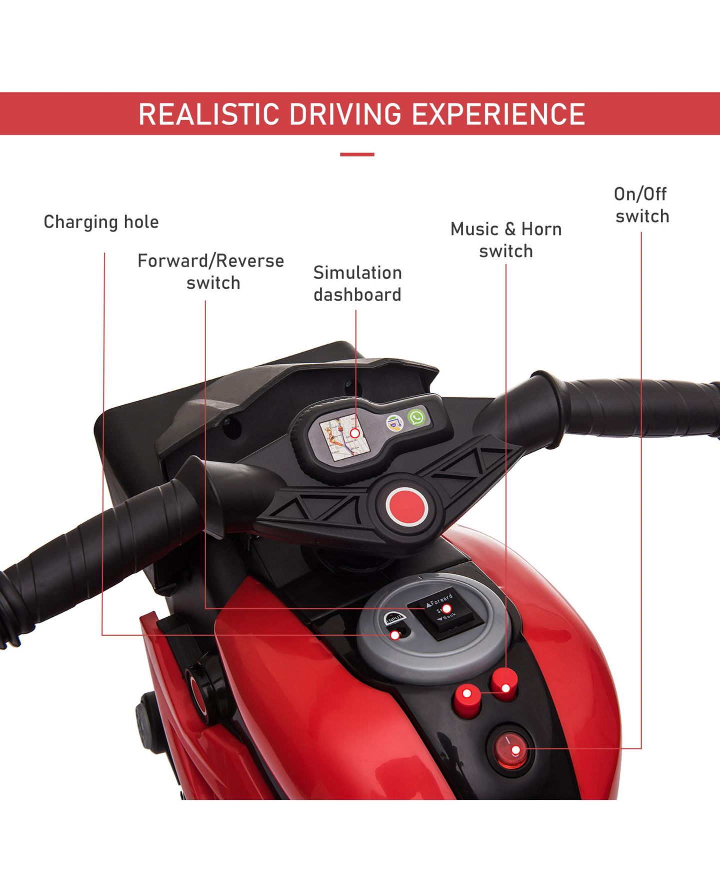 Детская игрушка Aosom 3-Wheel Electric Kids Ride On Motorcycle, 55 lbs. Capacity, Ages 3-7 — фото 6