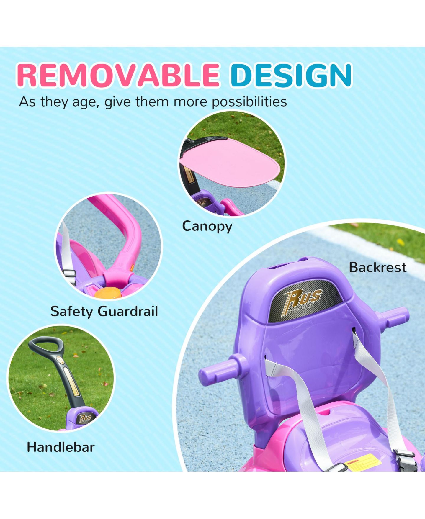 Детская игрушка Qaba 3-in-1 Robot-Themed Push Car, 55 lbs. Capacity, Ages 12-36 months, цвет: Розовый — фото 5
