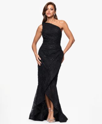 XSCAPE Petite Sequin Embroidery One-Shoulder High-Low Gown - Macy's