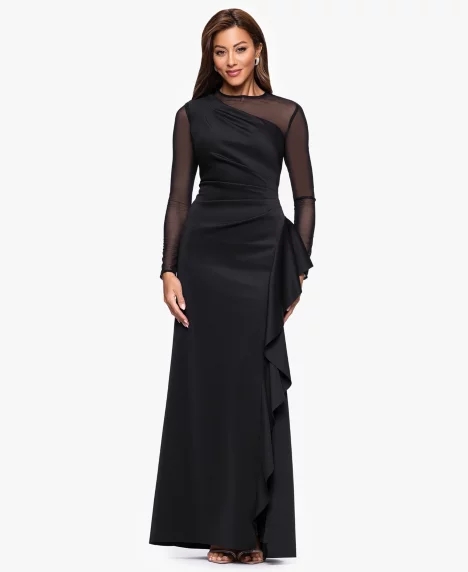 Petite Crew Neck Long Sleeve Dress - Black