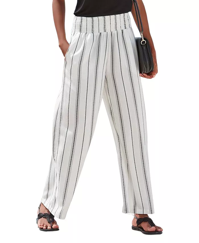 Women's Striped Wide Leg Smocked with Pockets Pants - thumbnail 9