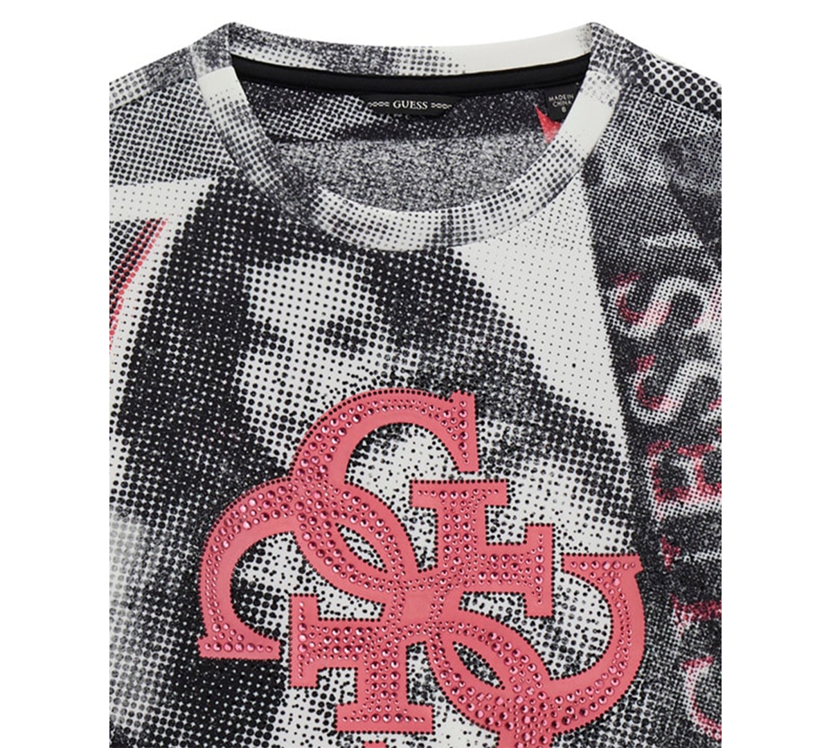 Guess Big Girls Newspaper Collage Scuba Long Sleeve Sweatshirt In Black