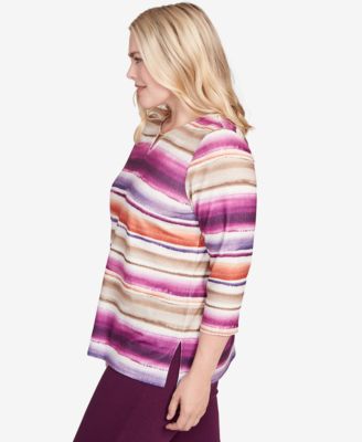 Petite Watercolor Beaded V-Neck Top