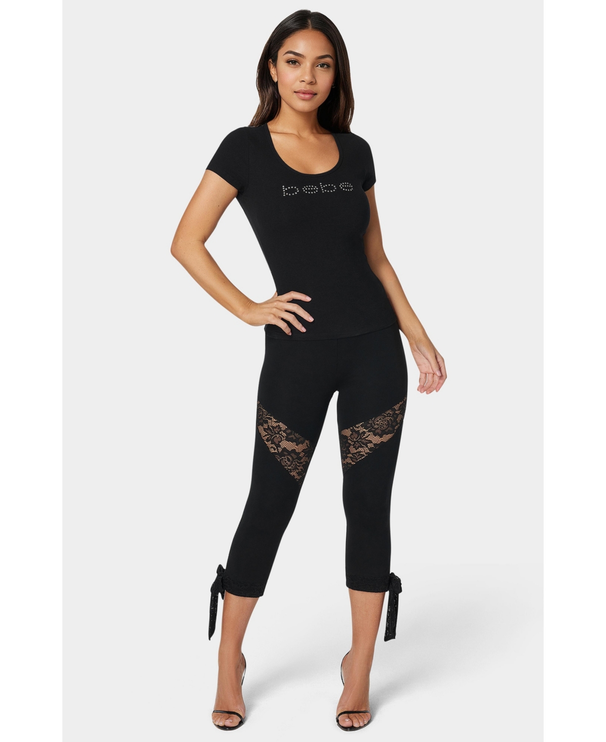 Bebe Women's Lace Insert Bow Capri Legging