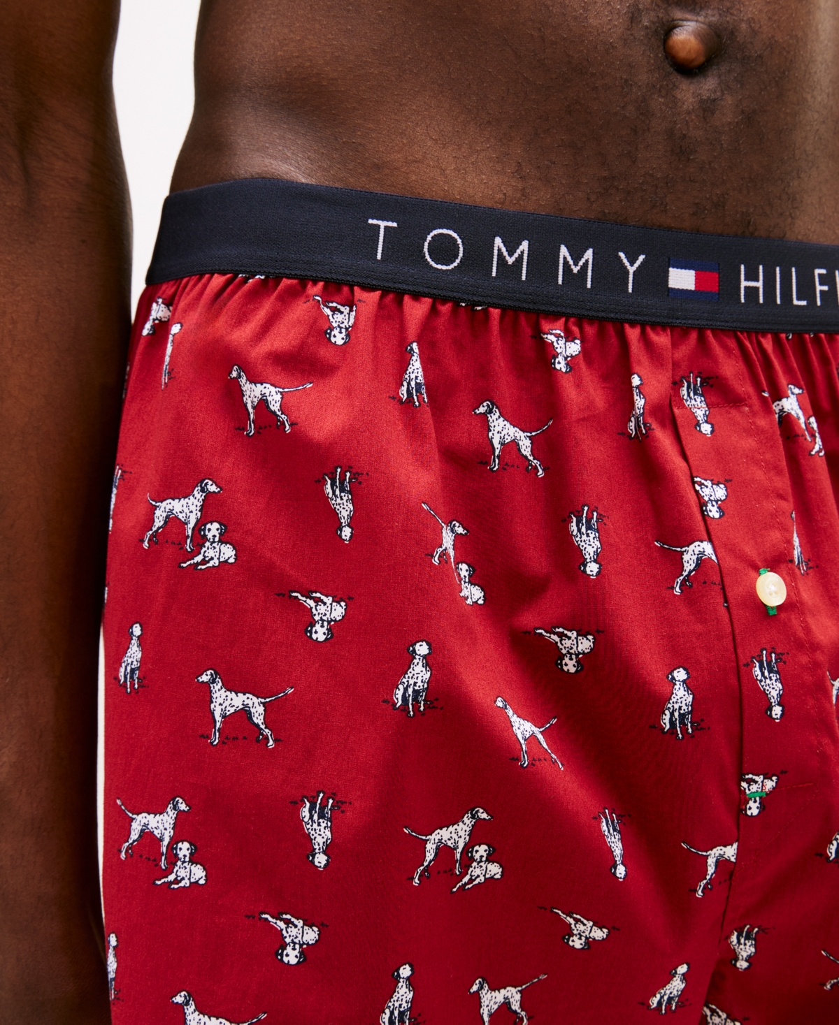 Tommy Hilfiger Men's Woven Front Button Opening Boxer In Red