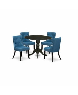 4-Piece Dining Set with Linen Fabric Mineral Chairs and Round Drop Leaf Table – Kitchen/Dining Room Set