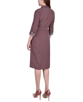 Petite Geometric Printed Long Sleeve Roll Tab Shirtdress