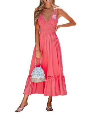 Cupshe Women's Summer Flame Coral Maxi Beach Dress - Pink
