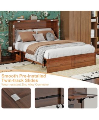 Murphy Bed Cabinet, Queen Murphy Bed with USB and Charging Ports, Cabinet with Drawer Includes Storage Cabinet, Queen Suit for Guest Room, Black Walnut(No Mattress