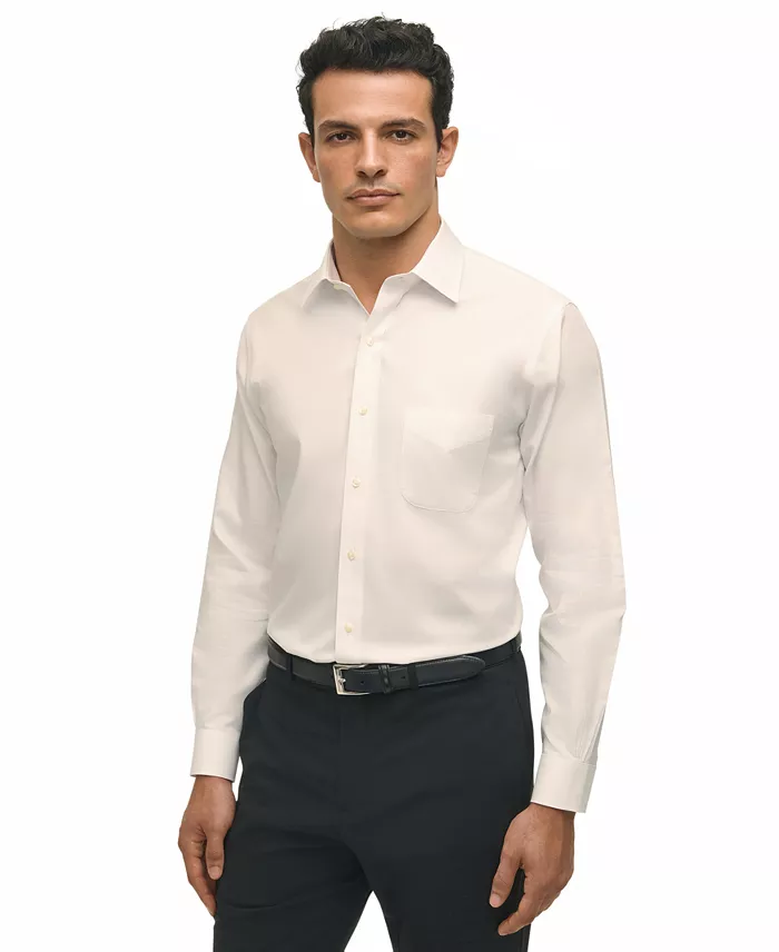 Men's Regular Fit Non-Iron Spread Collar Solid Pinpoint Dress Shirt - thumbnail 7