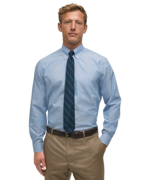 Мужские B By Brooks Brothers Men's Regular Fit Non-Iron Polo Button-Down Thin Stripe Broadcloth Dress Shirt