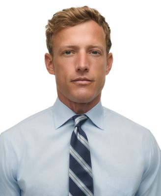 Men's Regular Fit Non-Iron Spread Collar Micro-Houndstooth Pinpoint Dress Shirt