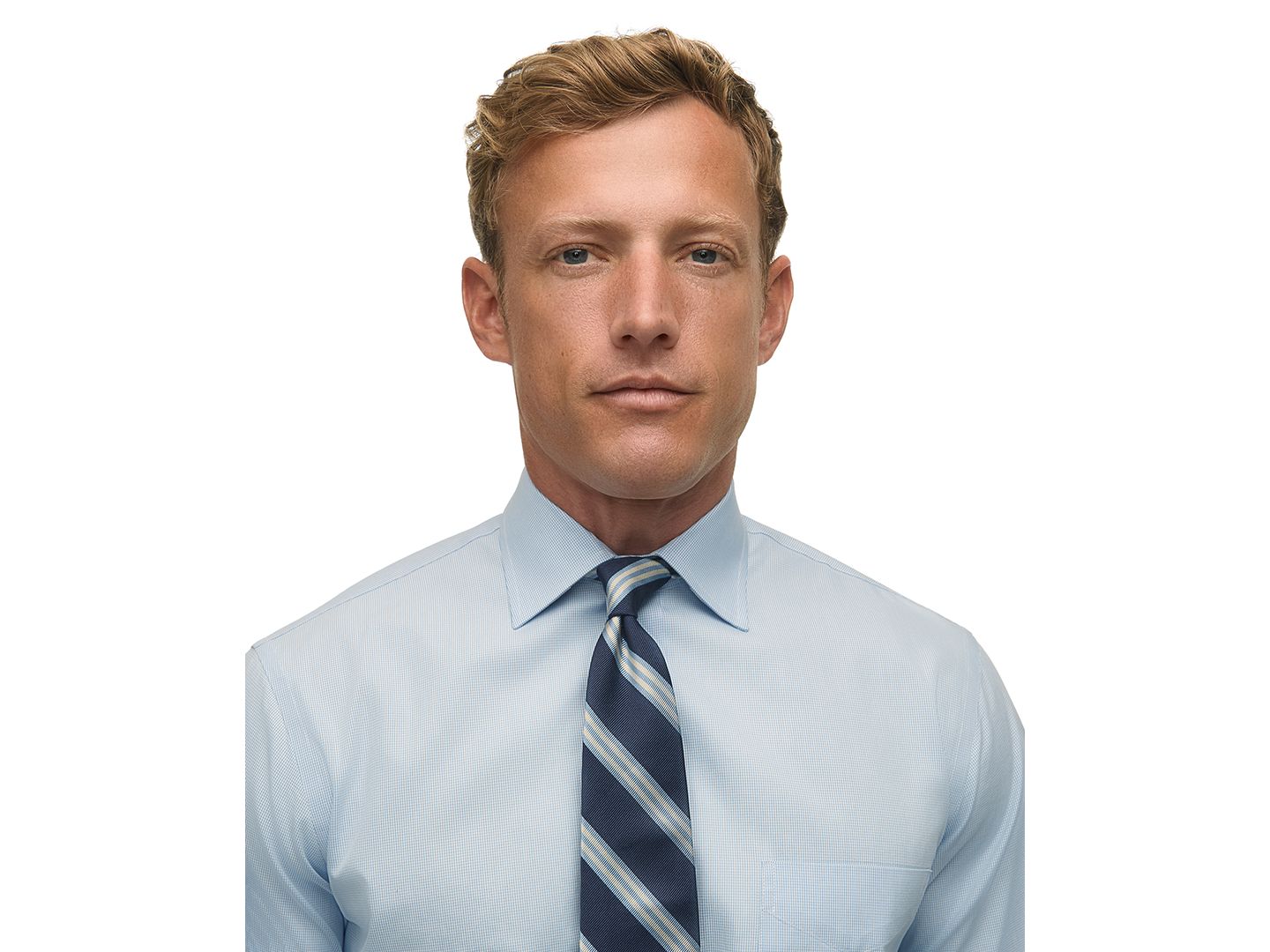Мужская рубашка Brooks Brothers Regular Fit Non-Iron Spread Collar Micro-Houndstooth Pinpoint Dress Shirt, цвет: Светлый синий — фото 3