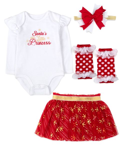 Baby Essentials Baby Girls' Santa's Little Princess, 4-Piece Set, цвет: Красный