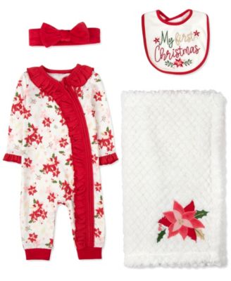 Baby Essentials - Baby Girls 4-Piece Pointsettia Set