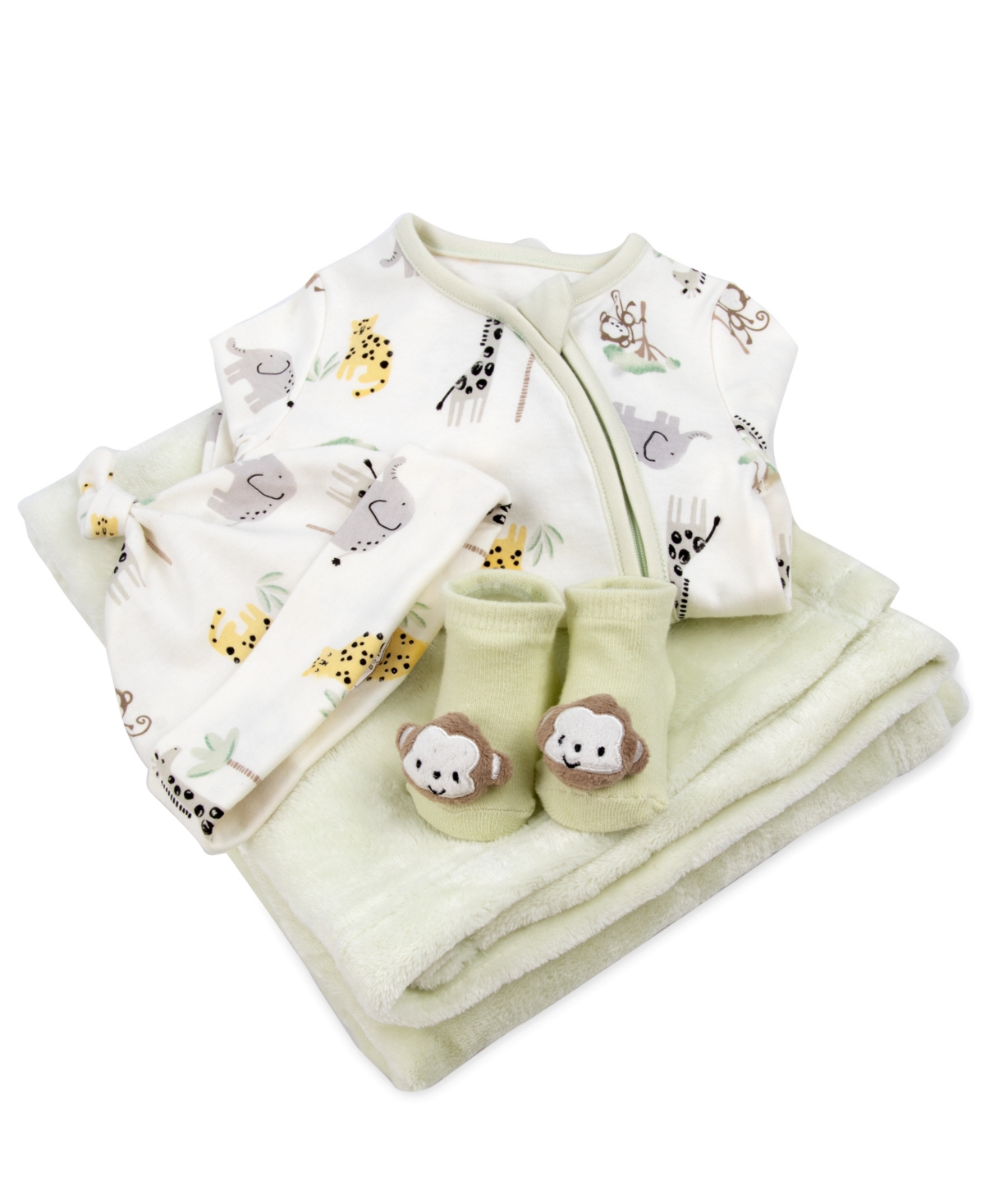 Baby Essentials Boys 4-Piece Safari Coverall and Blanket Set