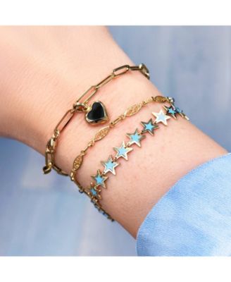 Onyx Heart Paperclip Bracelet 14k Gold