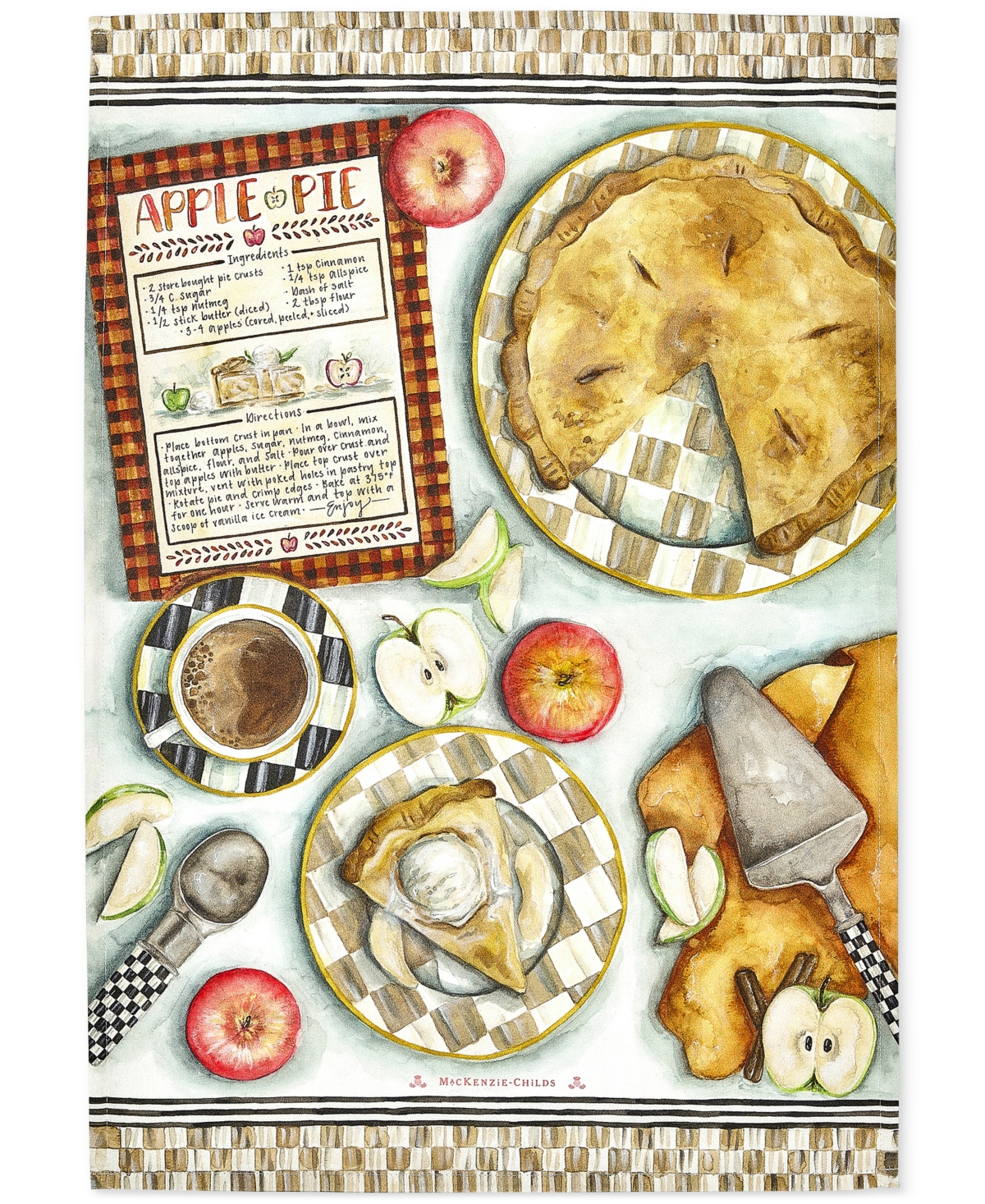 MacKenzie-Childs Apple Pie Recipe Cotton Dish Towel