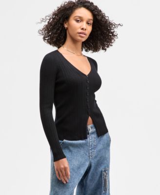 Ultra Flirt - Juniors' V-Neck Ribbed Cardigan