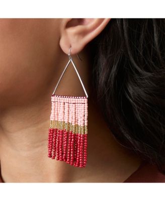 Pink and Red Ombre Beaded Fringe Earrings