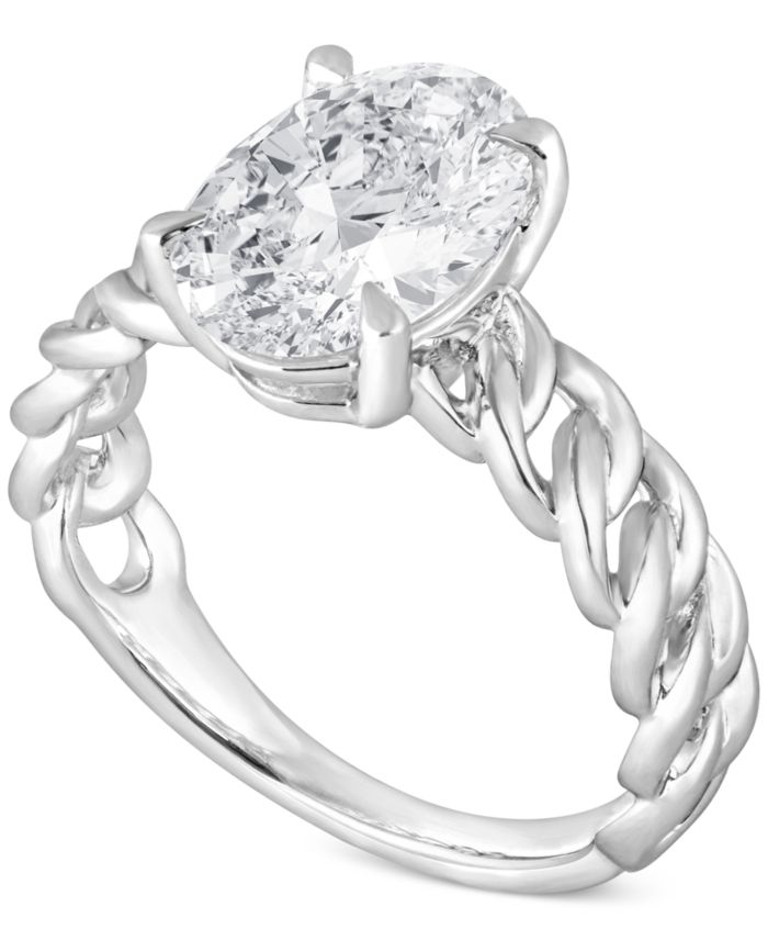 Certified Lab Grown Diamond Oval Chain Link Solitaire Engagement Ring (3 — 3 count