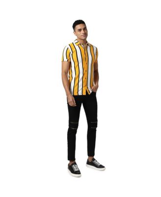 Men's Yellow Striped Regular Fit Casual Shirt