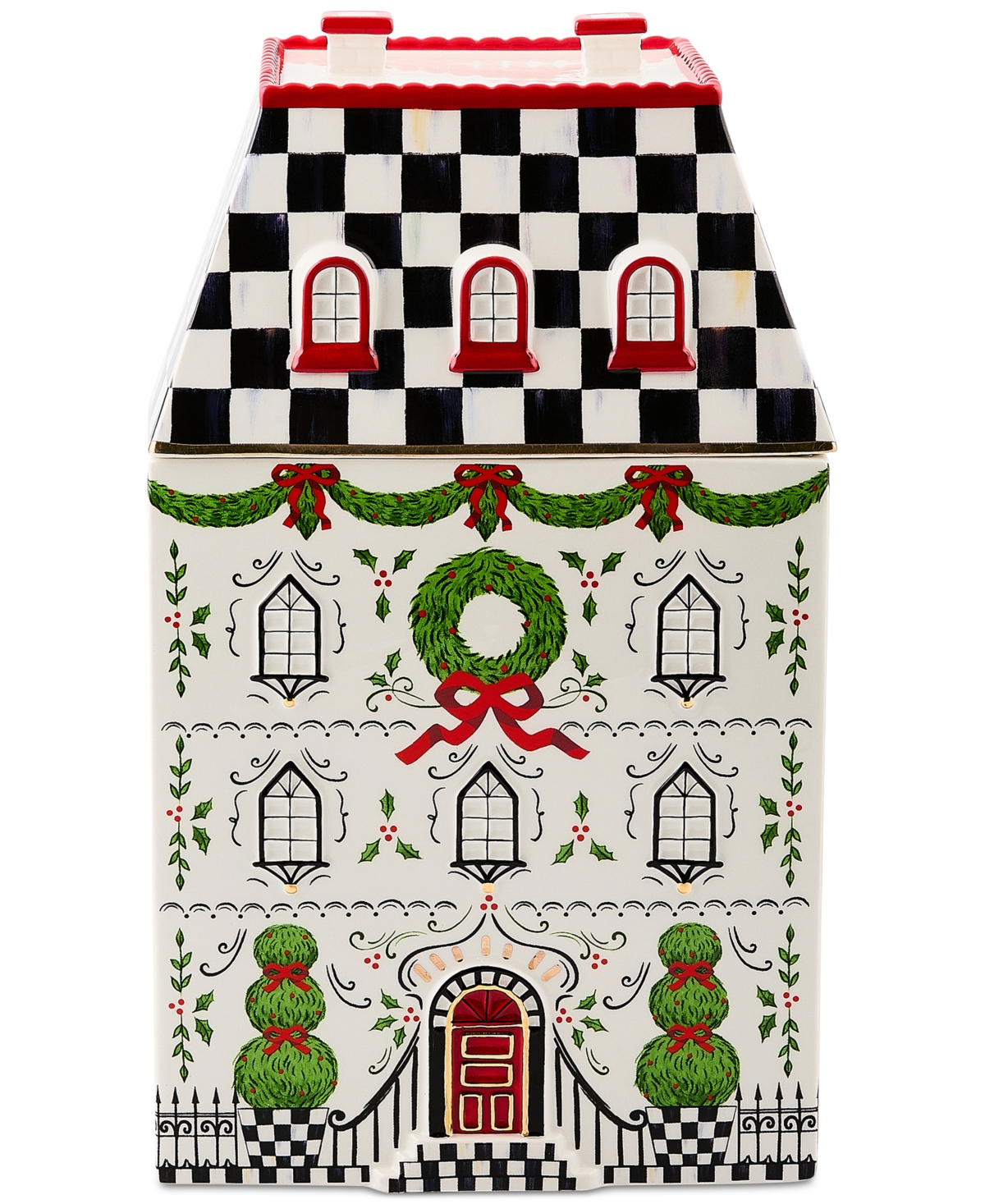 MacKenzie-Childs Holly Village Ceramic Cookie Jar